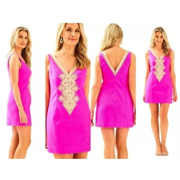 Lilly Pulitzer Junie Shift Dress Berry Sangria Pink Gold Resort Chic Summer Vibe - Picture 6 of 15